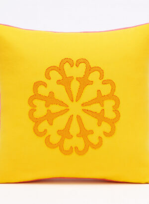 Premium Yellow Cotton Embroidered Cushion